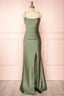 Modest Mermaid Straps Sage Green Slit Long Prom Dress