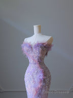 Modest Mermaid Sweetheart Lilac Tulle Sequin Flowers Evening Dress Prom Dresses