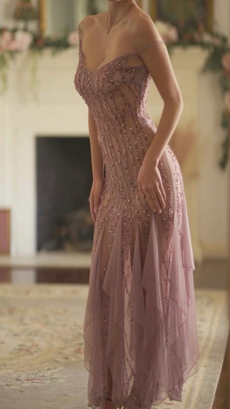 Modest Mermaid V Neckline Pink Chiffon Ruffles Long Party Dress Prom Dresses