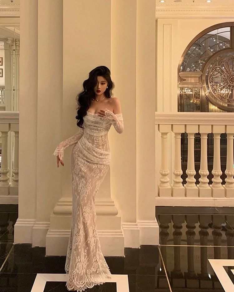 Modest Off The Shoulder Lace Mermaid Long Prom Dresses Formal Party Gown For Women Secondary image