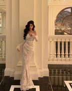 Modest Off The Shoulder Lace Mermaid Long Prom Dresses Formal Party Gown For Women