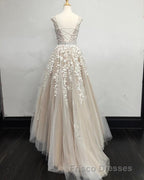 Modest Formal Prom Dress Tulle Cap Sleeves Lace Embroidery
