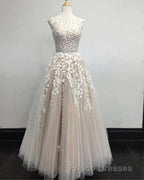 Modest Formal Prom Dress Tulle Cap Sleeves Lace Embroidery