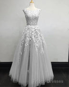 Modest Formal Prom Dress Tulle Cap Sleeves Lace Embroidery