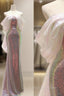 Modest Sheath Off The Shoulder Sequin Long Party Dress Pink Formal Prom Dress