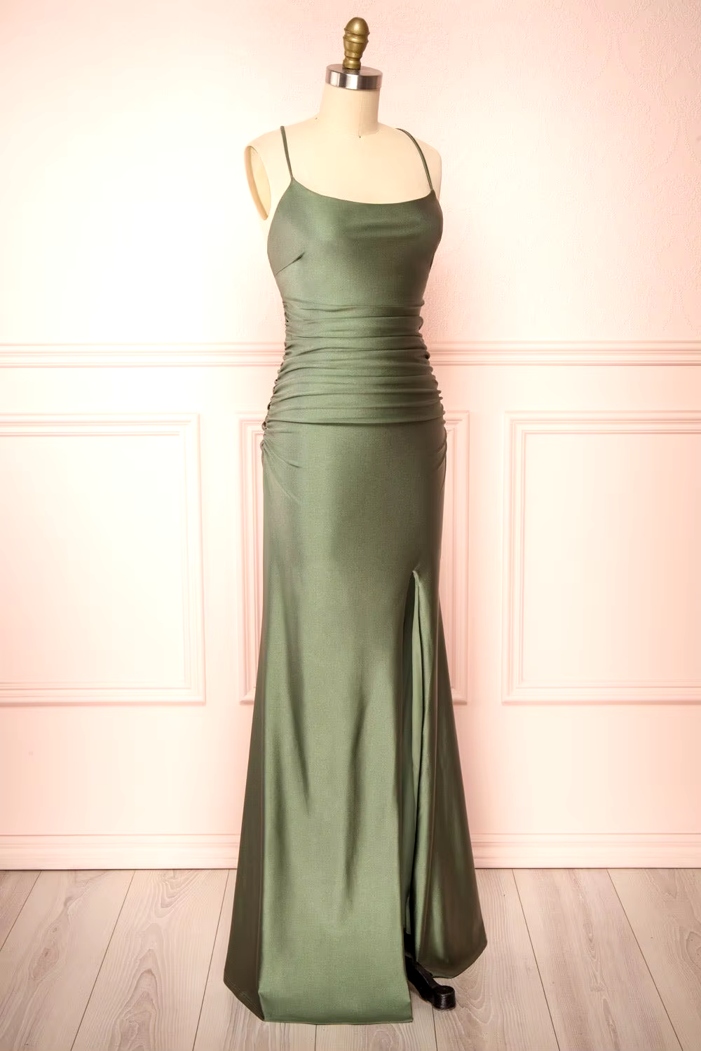 Modest Sheath Olive Green Backless Long Prom Dresses Formal Graduation Party Dress Evening Dress Secondary image