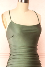 Modest Sheath Olive Green Backless Long Prom Dresses Formal Graduation Party Dress Evening Dress