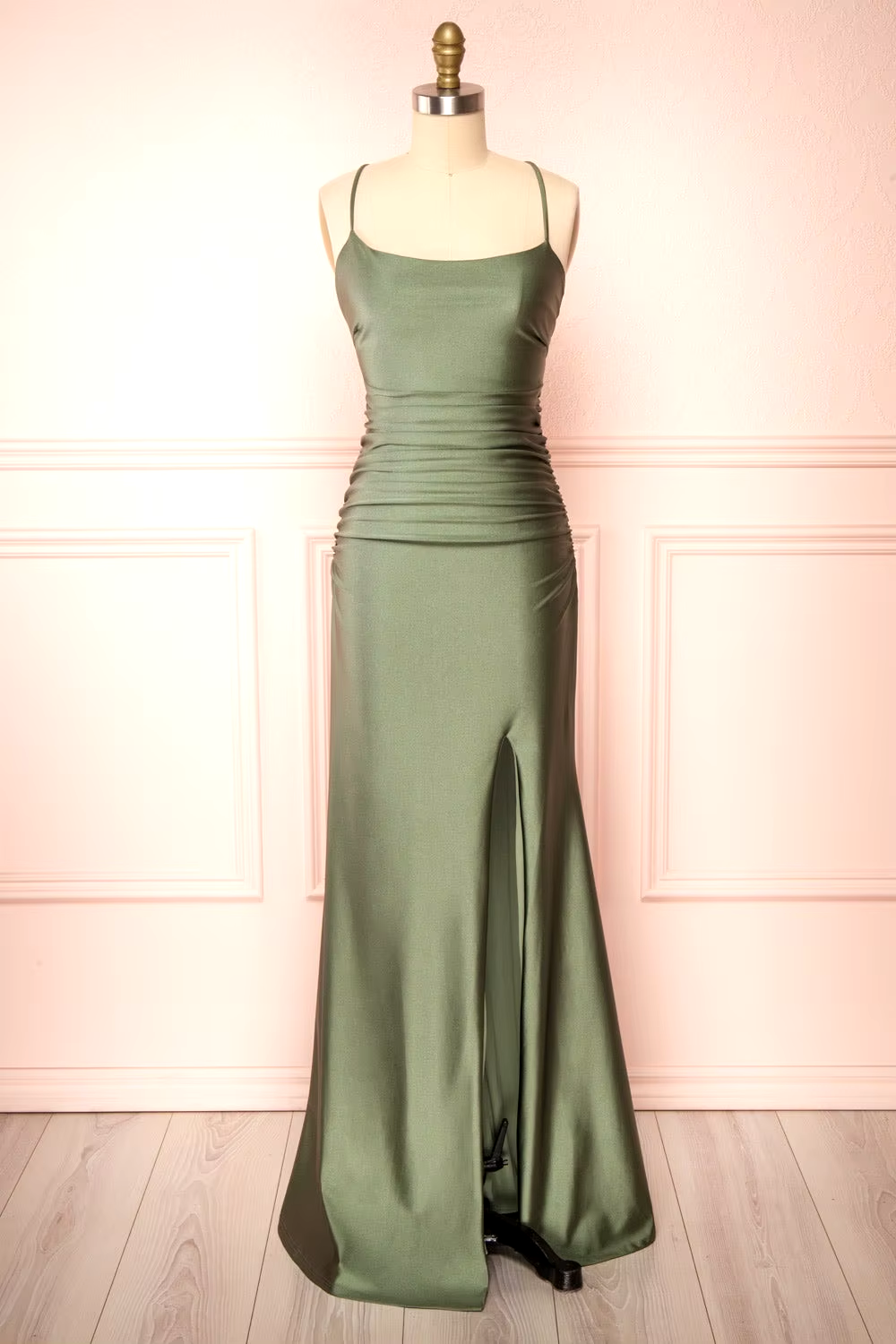 Modest Sheath Olive Green Backless Long Prom Dresses Formal Graduation Party Dress Evening Dress Main image