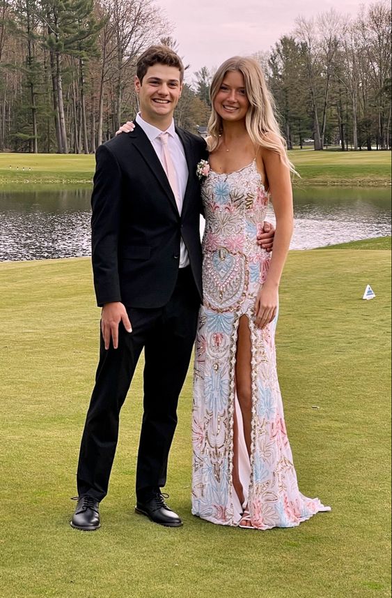 Modest Sheath Straps Sequin Slit Prom Dresses Secondary image
