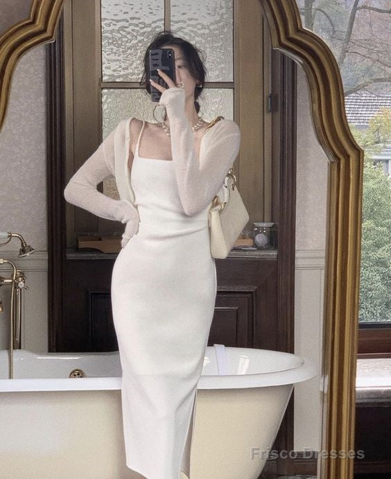 Modest Sheath White Straps Birthday Dresses 21Th Birthday Outfit