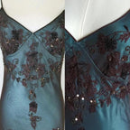 Vintage-Inspired Evening Dresses Blue Satin Spaghetti Straps Coffee Chiffon Long Prom Dresses With Beading