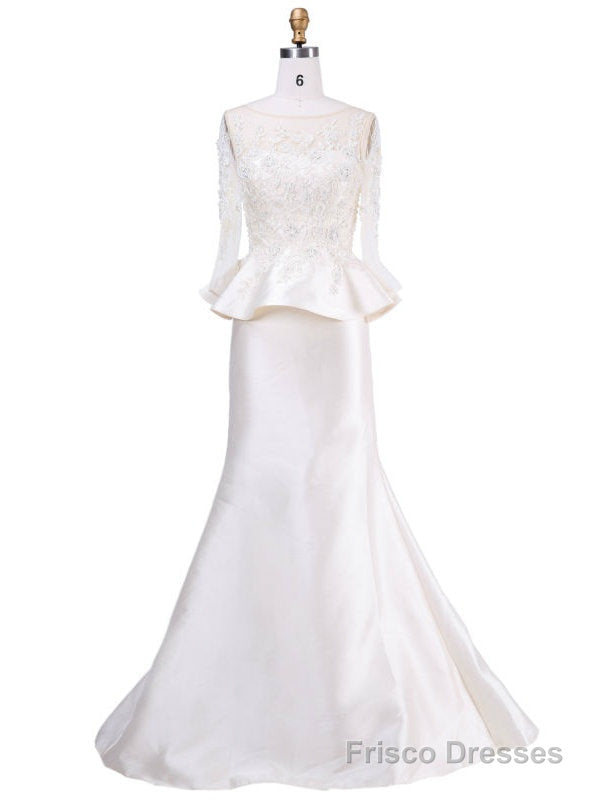 Mother of the bride dresses Sleeves Crystal Beading Lace Mermaid Prom Dresses