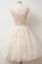 A-line Scoop Lace Short Formal Prom Dress Cap Sleeves Homecoming Dress
