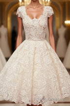 A-line Scoop Lace Short Formal Prom Dress Cap Sleeves Homecoming Dress