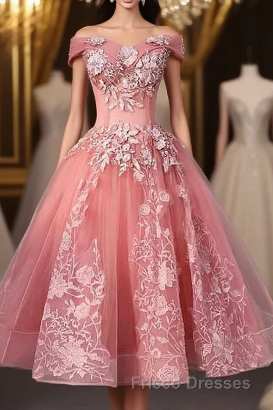 A-line Off-Shoulder Short Formal Prom Dress Appliques Sweet 16 Gown