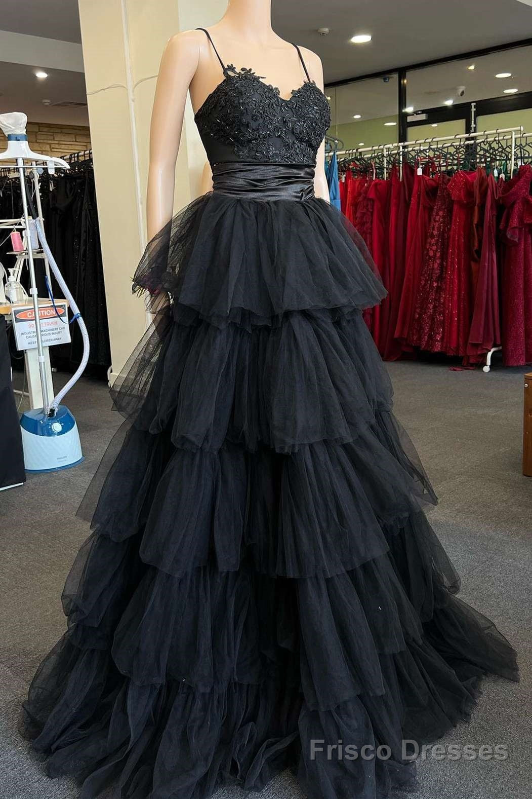 Multi-Tiered Black Straps A-Line Long Prom Dress Main image