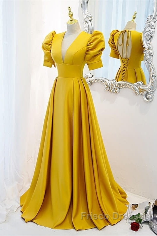 Mustard Yellow Satin Backless Dress With Sleeves
