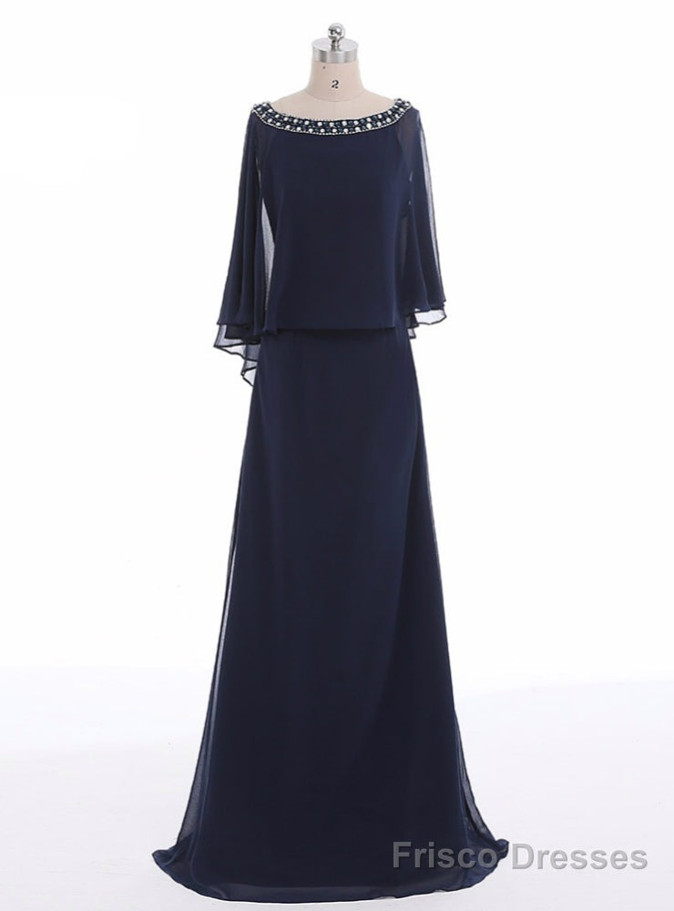 Navy A-line Beading Chiffon Long Blue Mother Of The Bride Dresses Main image