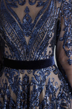 A-Line Luxury Sequins Long Sleeve Backless Prom Dresses