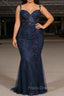 Navy Blue A Line Spaghetti Straps Prom Dress with Appliques