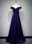 Navy Blue A-line Spandex Long Prom Dress, Off Shoulder Bridesmaid Dress
