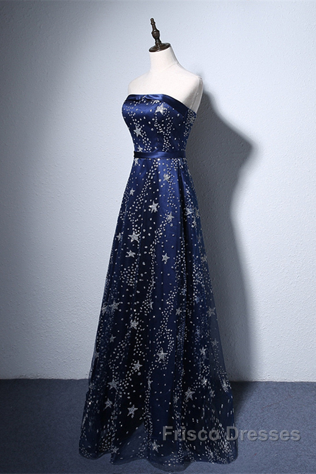 Navy Blue A-Line Tulle Long Evening Dress, Navy Blue Formal Prom Dress Secondary image