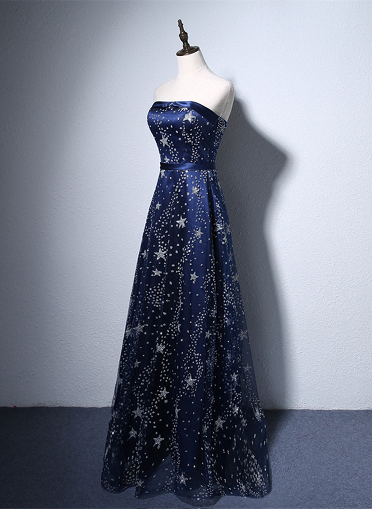 Navy Blue A-Line Tulle Long Evening Dress, Navy Blue Prom Dress Secondary image