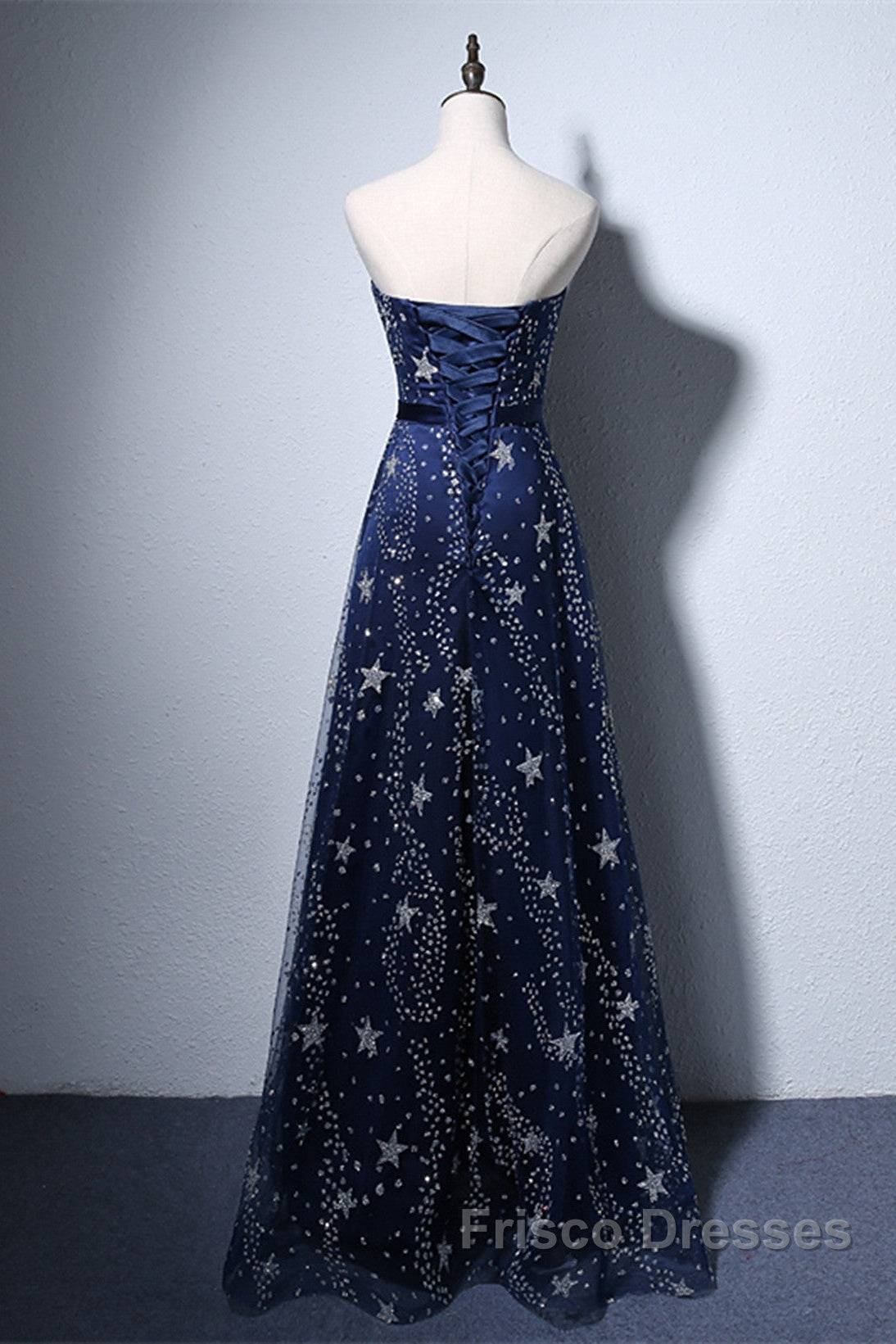 Navy Blue A-Line Tulle Long Evening Dress, Navy Blue Formal Prom Dress