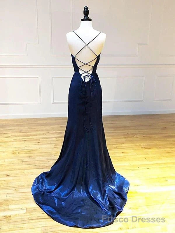 Navy Blue Cross Back Long Prom Dresses Navy Blue Formal Graduation Evening Dresses prom dresses shops Secondary image