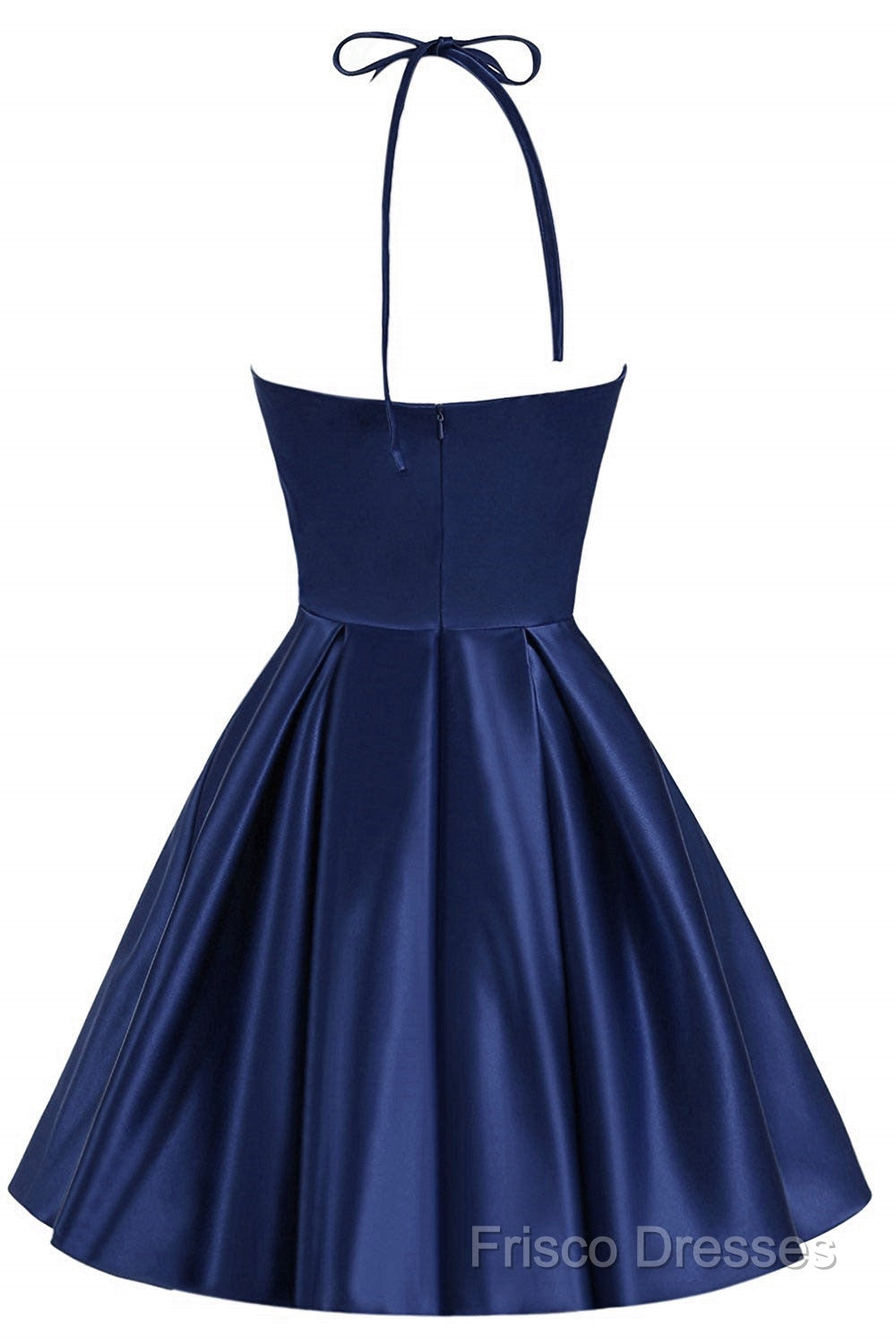 Navy Blue Cute Halter Satin Short Homecoming Dress, Blue Formal Prom Dress Party Dress Secondary image