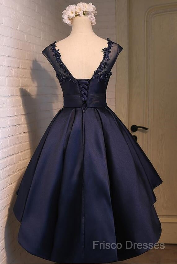 Navy Blue High Low Homecoming Dress, Lovely Teen Formal Dress, Formal Party Dress Short Secondary image