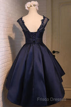 Navy Blue High Low Homecoming Dress, Lovely Teen Formal Dress, Formal Party Dress Short
