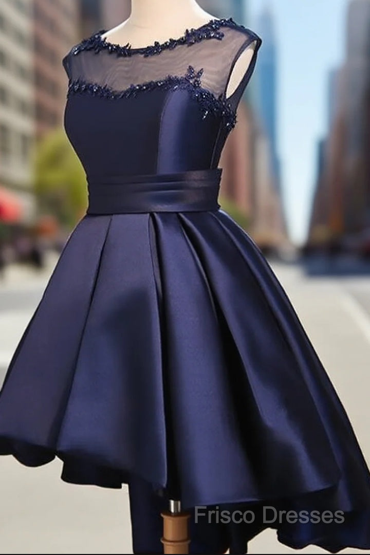 Navy Blue High Low Homecoming Dress, Lovely Teen Formal Dress, Formal Party Dress Short Main image