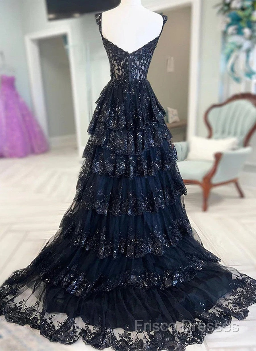 Navy Blue Lace And Tulle Sweetheart Long Formal Dress, Navy Blue Formal Prom Dress Secondary image