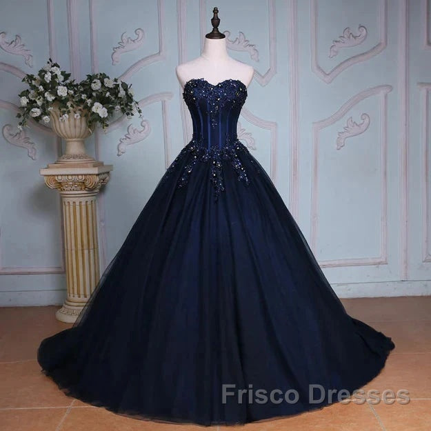 Navy Blue Lace Applique Tulle Long Party Dress Formal Gown Off Shoulder Floor Length Formal Prom Dress
