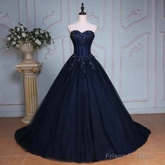 Navy Blue Lace Applique Tulle Long Party Dress Formal Gown Off Shoulder Floor Length Prom Dress