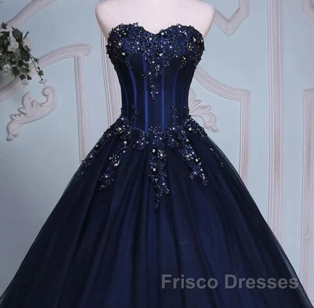 Navy Blue Lace Applique Tulle Long Party Dress Formal Gown Off Shoulder Floor Length Formal Prom Dress