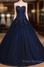 Navy Blue Lace Applique Tulle Long Party Dress Formal Gown Off Shoulder Floor Length Formal Prom Dress