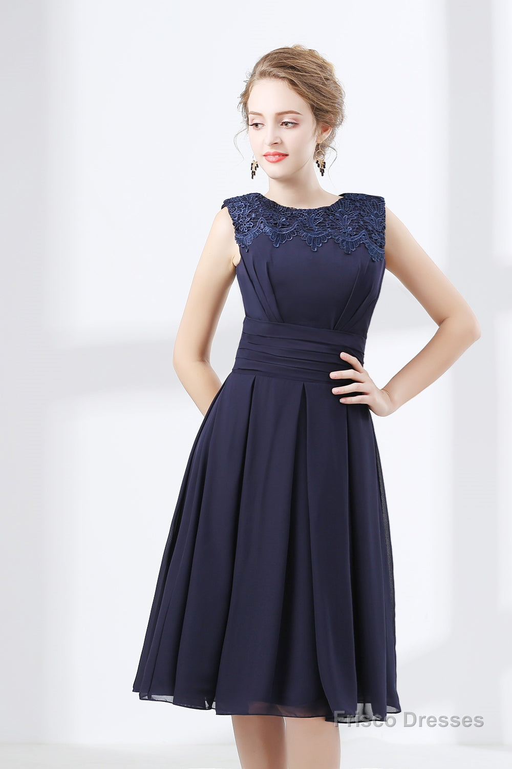 Lace Beaded Sleeveless A Line Chiffon Bridesmaid Dresses Main image