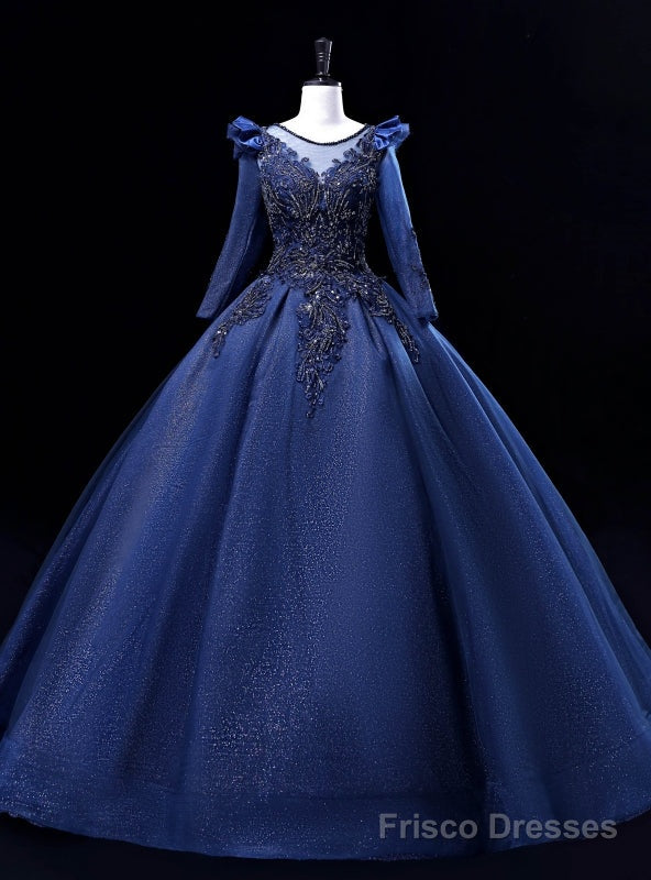 Navy Blue Long Sleeve Beading Sequins Quinceanera Dress Main image