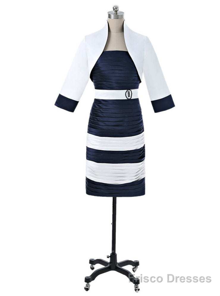 Navy Blue Mother Of The Bride Dresses Sheath Knee Length With Jacket For Wedding