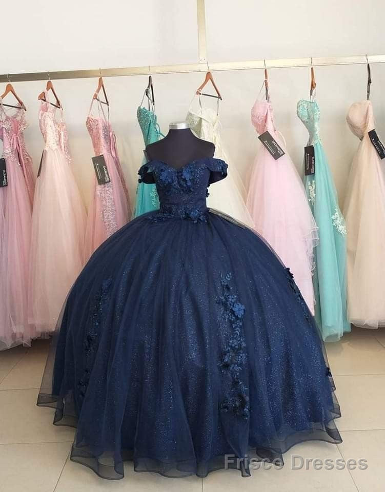Navy Blue Organza Off The Shoulder Ball Gown Quinceanera Dress Main image