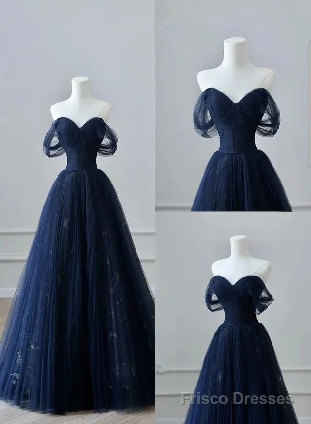 Navy Blue Prom Dress Tulle Off Shoulder Sweetheart Party Dress Secondary image