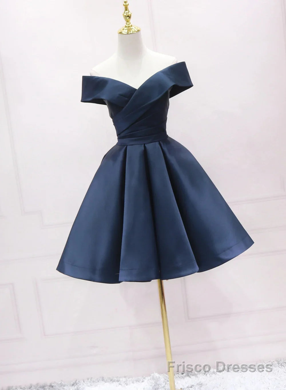 Navy Blue Satin Homecoming Dress Party Dress Sweetheart Prom Dress prom dresses shops Main image