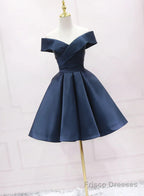 Navy Blue Satin Homecoming Dress Party Dress Sweetheart Prom Dress prom dresses shops