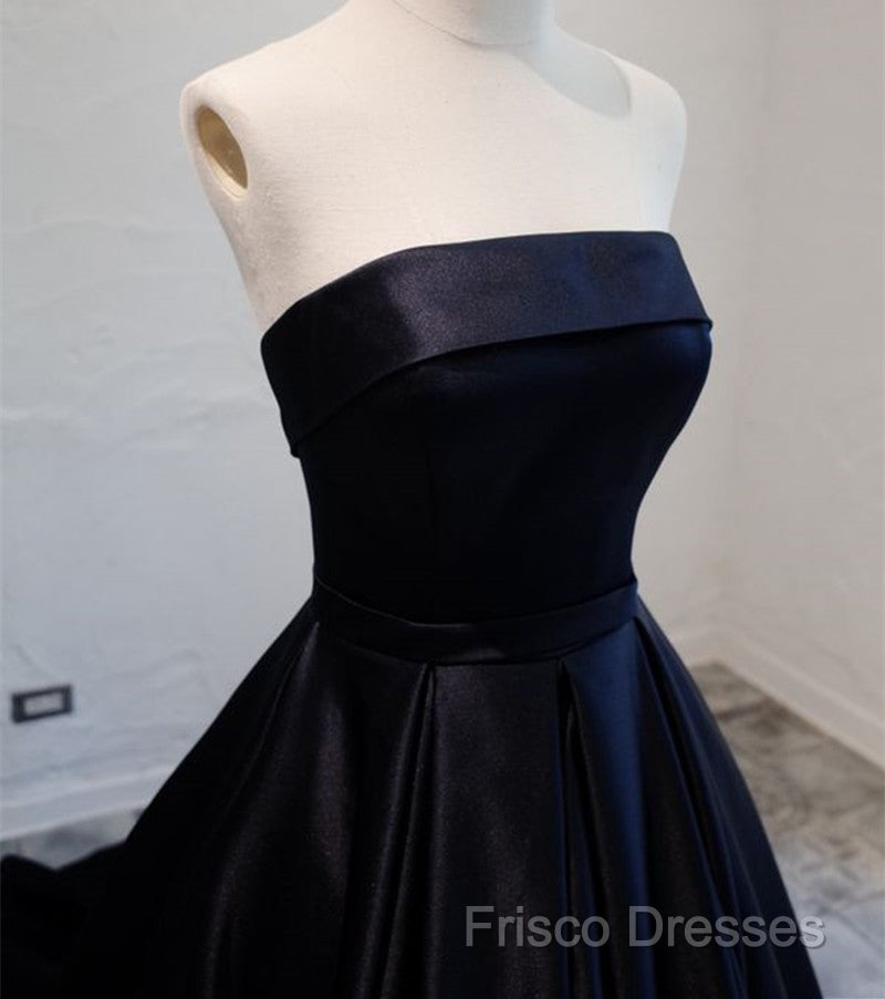 Navy Blue Satin Long Party Dress, Elegant Dark Blue Formal Dress Formal Dress
