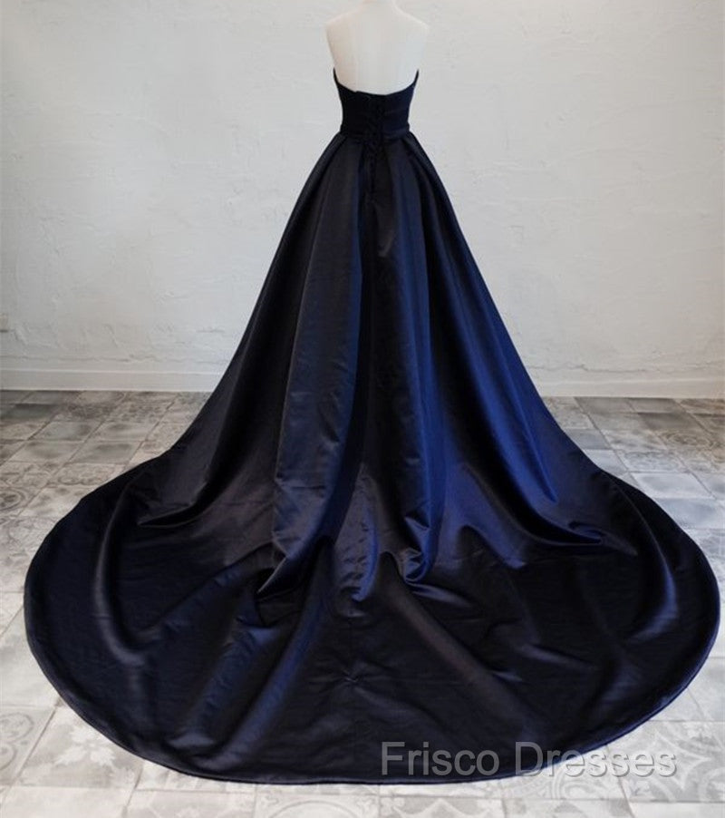 Navy Blue Satin Long Party Dress, Elegant Dark Blue Formal Dress Formal Dress