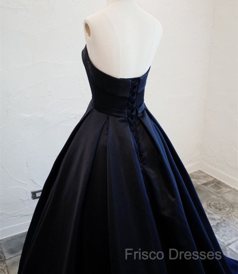 Navy Blue Satin Long Party Dress, Elegant Dark Blue Formal Dress Formal Dress