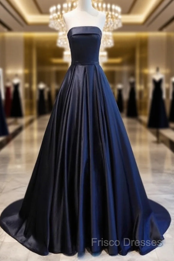Navy Blue Satin Long Party Dress, Elegant Dark Blue Formal Dress Formal Dress Main image