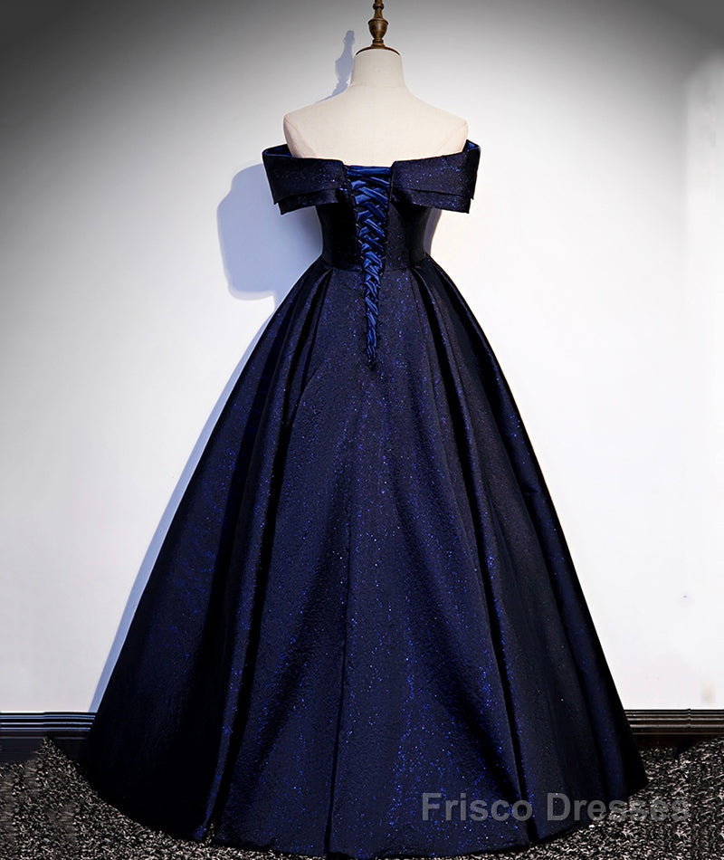 Navy Blue Satin Off Shoulder Long Prom Dress, Blue A-line Formal Dress Frisco Dresses Navy Blue Satin Off Shoulder Long Prom Dress, Blue A-line Formal Dress Frisco Dresses